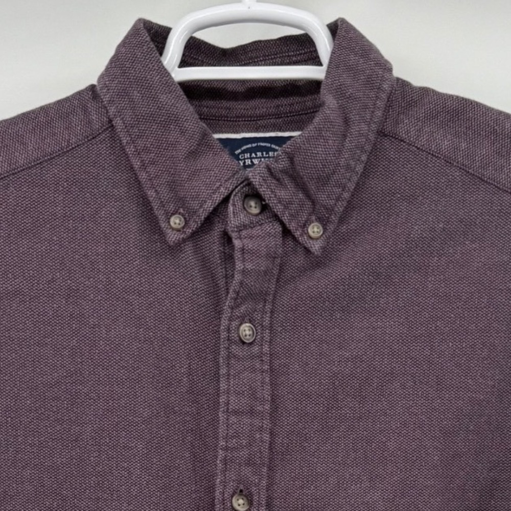 Charles Tyrwhitt‎ Mens Classic Fit Button Down Shirt Burgundy Cotton Textured L